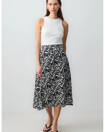 Fusta midi cu model, Alb/Negru