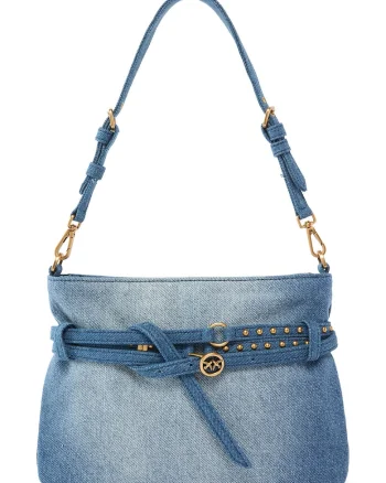 Geanta din denim cu bareta de umar, Albastru deschis