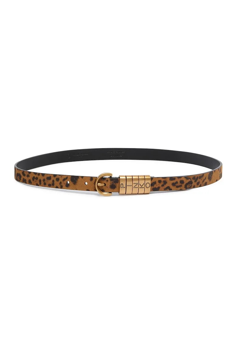 Curea skinny de piele cu animal print, Maro/Portocaliu