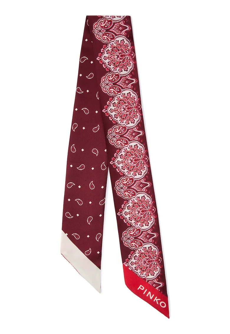 Esarfa din amestec de matase cu model paisley, Visiniu/Crem