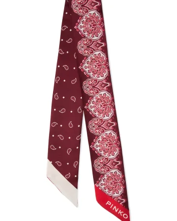 Esarfa din amestec de matase cu model paisley, Visiniu/Crem