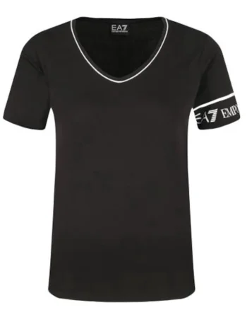 Tricou din amestec de bumbac cu decolteu in V,