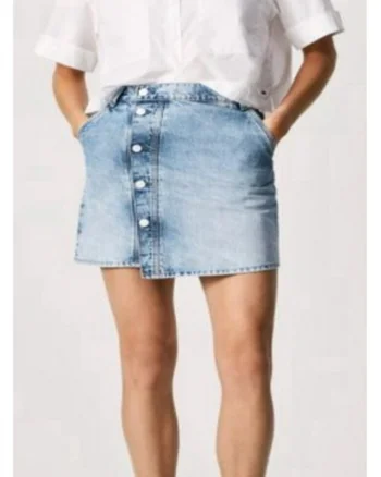 Fusta din denim cu nasturi decorativi Hannah