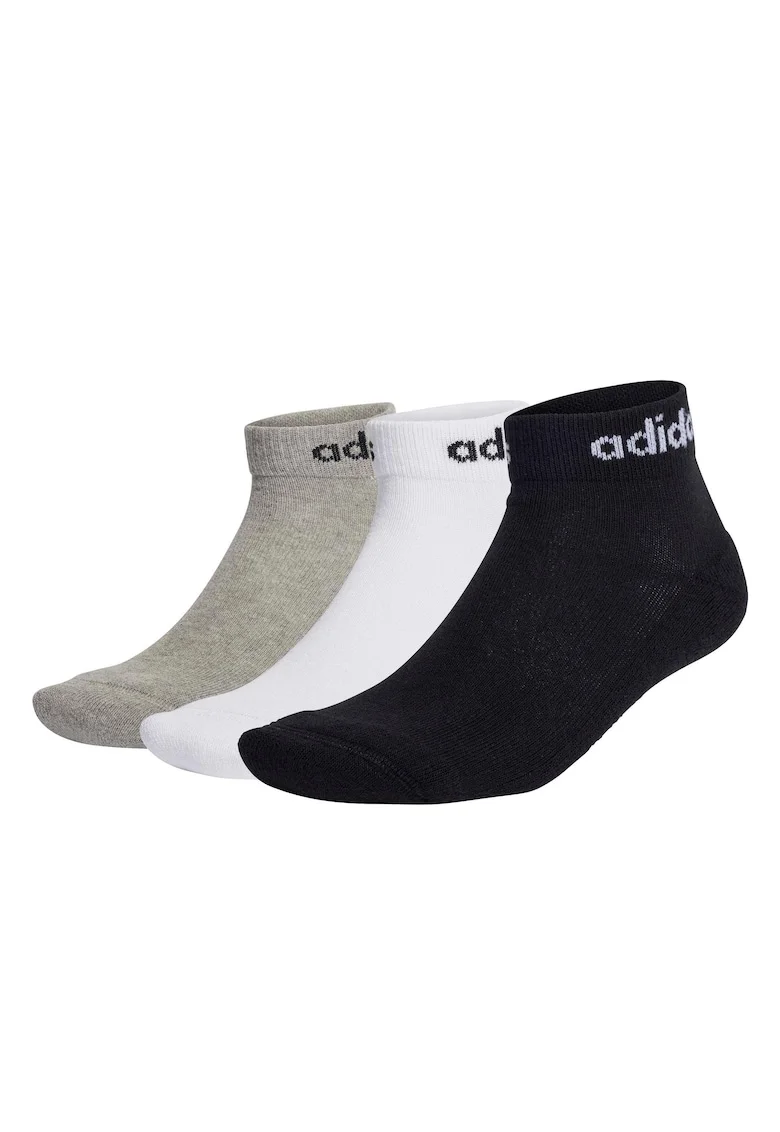 Set de sosete scurte unisex cu logo - 3 perechi, Alb/Negru/Gri