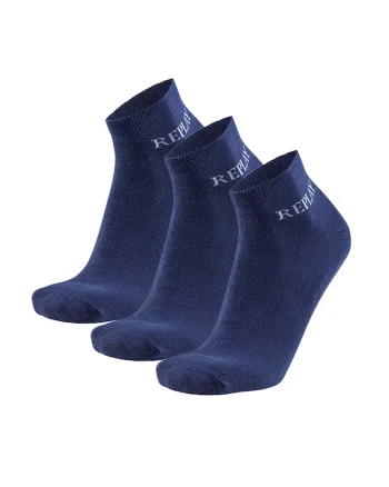 Set de sosete unisex scurte cu logo - 3 perechi, Albastru inchis