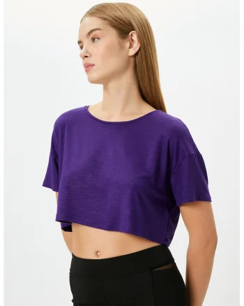 Tricou crop din amestec de viscoza, Ametist