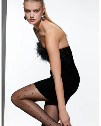 Rochie catifelata cu garnituri cu pene, Negru