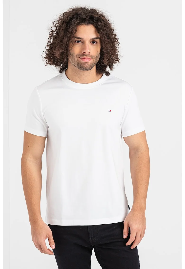 Tricou slim fit cu decolteu la baza gatului, Alb