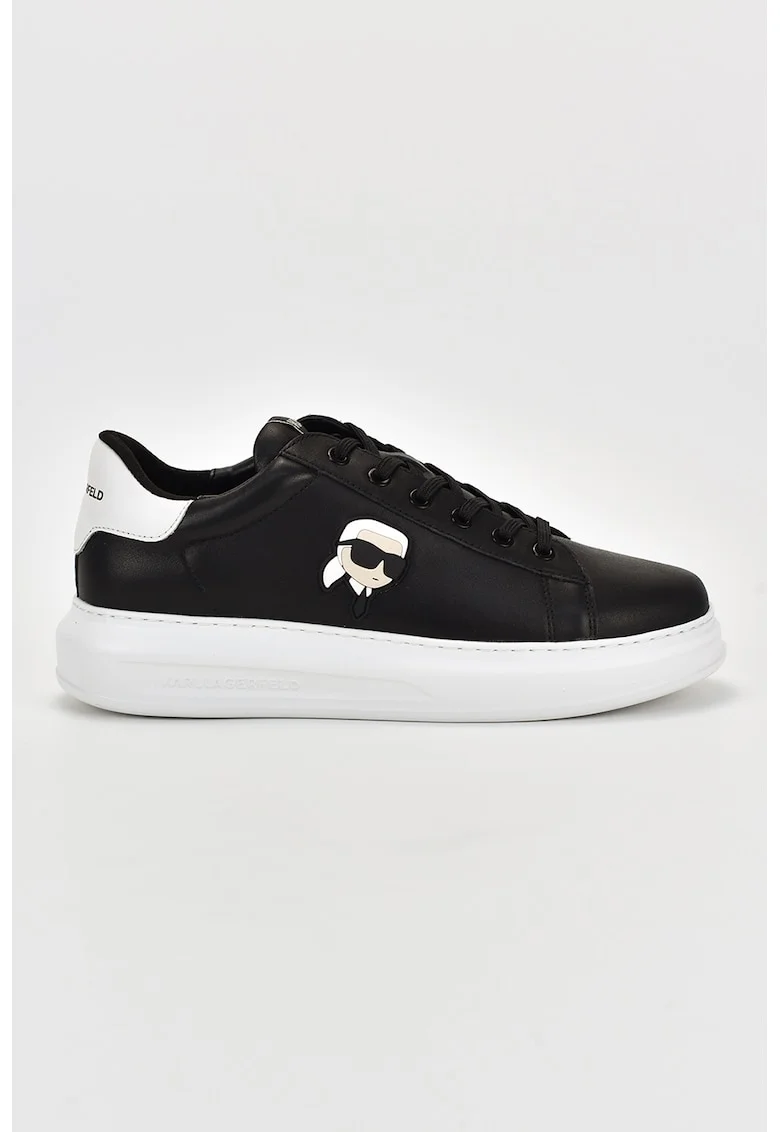 Pantofi sport de piele cu aplicatie logo, Negru stins