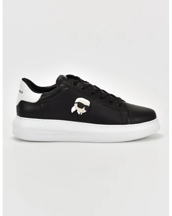 Pantofi sport de piele cu aplicatie logo, Negru stins