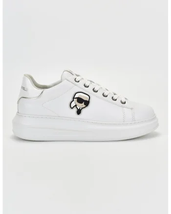 Pantofi sport de piele cu logo, Alb optic