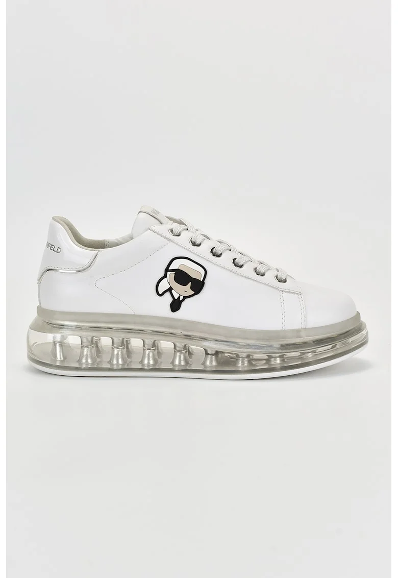 Pantofi sport de piele cu logo, Alb/Argintiu