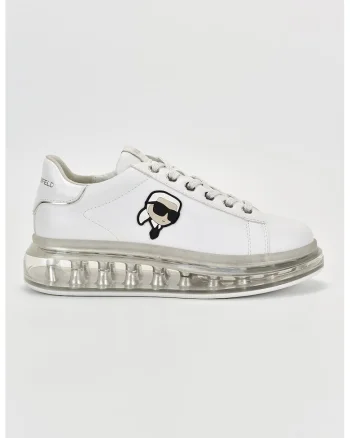 Pantofi sport de piele cu logo, Alb/Argintiu
