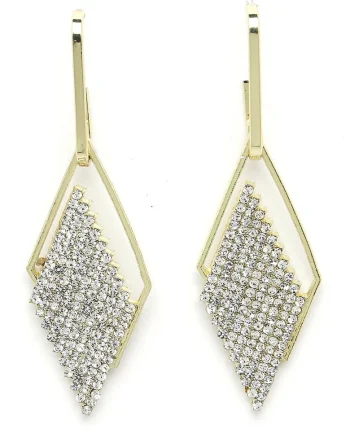 Cercei drop placati cu aur de 18K si decorati cu cristale, Auriu/Transparent