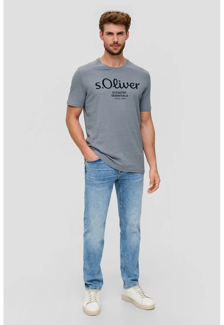 Tricou de bumbac cu imprimeu logo, Gri albastrui