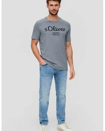 Tricou de bumbac cu imprimeu logo, Gri albastrui