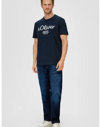 Tricou de bumbac cu imprimeu logo, Bleumarin