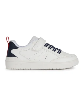 Pantofi sport din piele ecologica cu bareta cu inchidere velcro, Alb