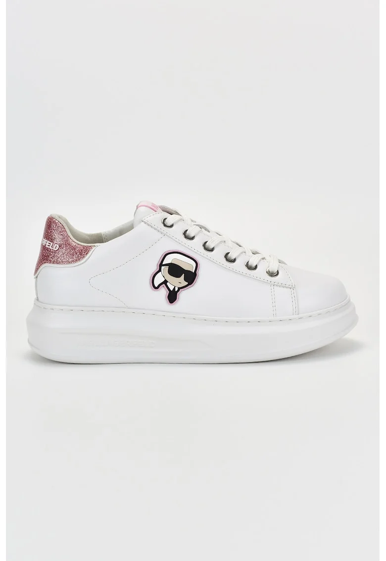 Pantofi sport de piele cu logo, Alb/Roz