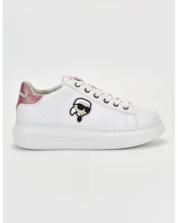 Pantofi sport de piele cu logo, Alb/Roz