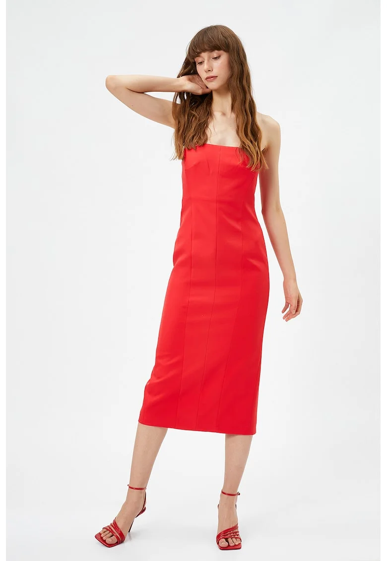 Rochie midi cu decolteu pe umeri, Rosu