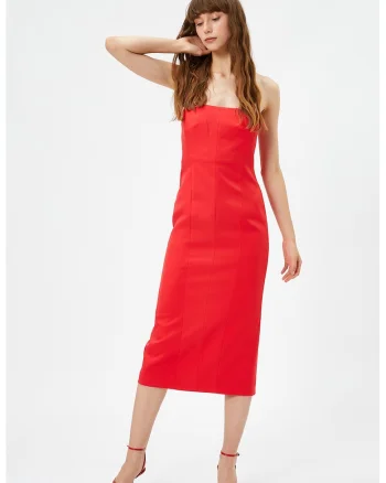 Rochie midi cu decolteu pe umeri, Rosu