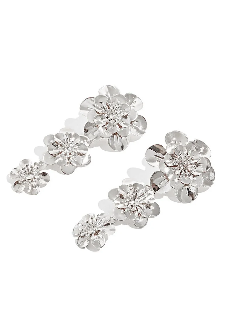 Cercei drop in forma de floare, Argintiu