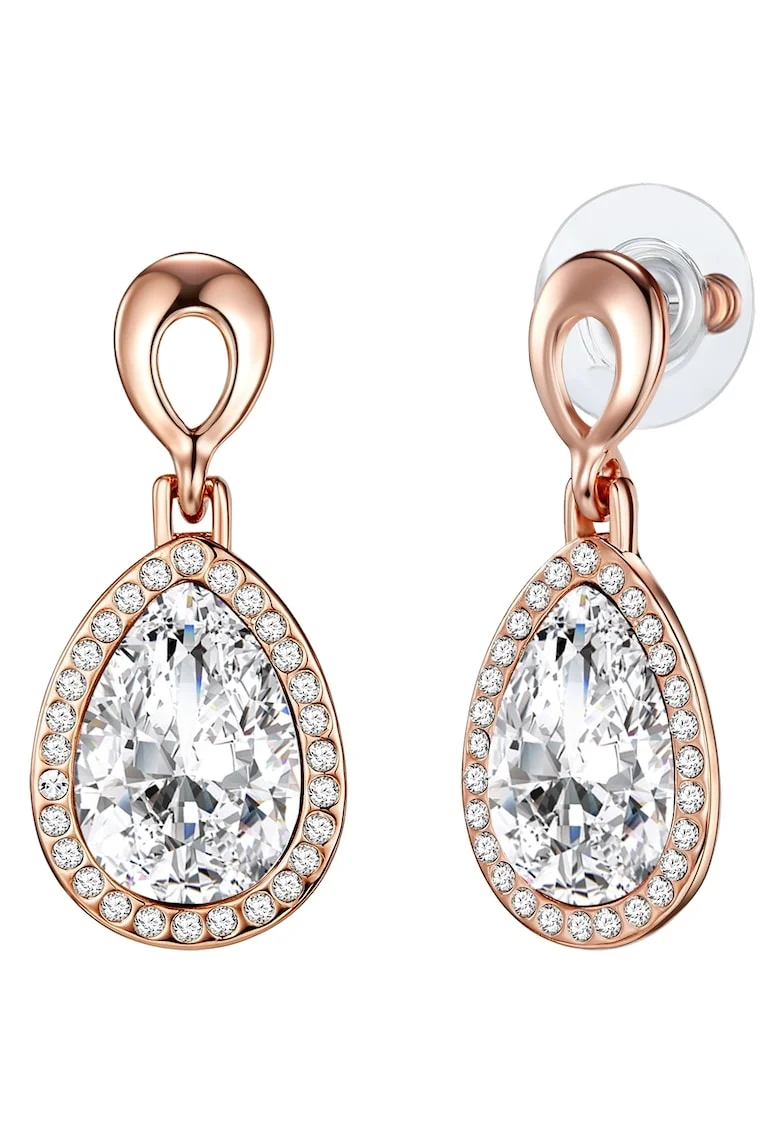 Cercei placati cu aur rose de 14K si decorati cu cristale, Auriu rose