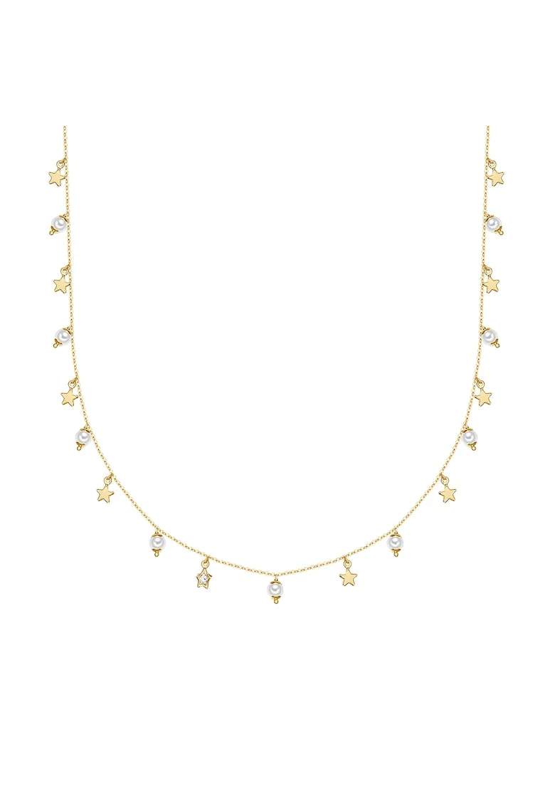 Colier placat cu aur de 14K si decorat cu perle sintetice, Auriu