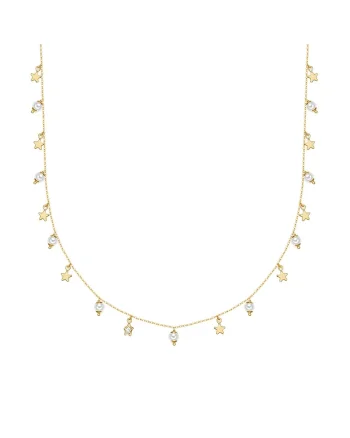 Colier placat cu aur de 14K si decorat cu perle sintetice, Auriu