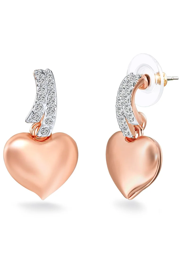 Cercei in forma de inima placati cu aur rose de 14K, Auriu rose