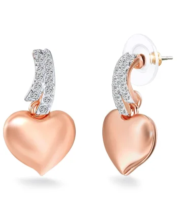 Cercei in forma de inima placati cu aur rose de 14K, Auriu rose