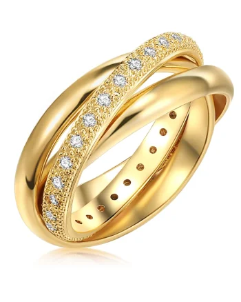Inel placat cu aur de 14K si decorat cu zirconia, Auriu