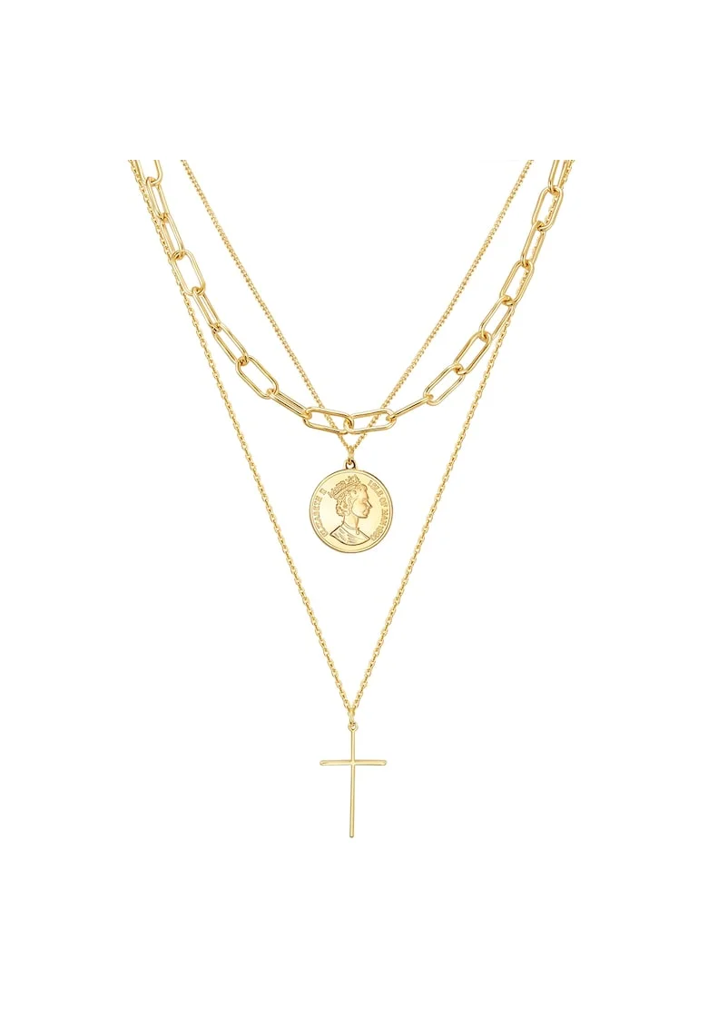 Set de coliere placate cu aur de 14K si decorate cu talismane, Auriu
