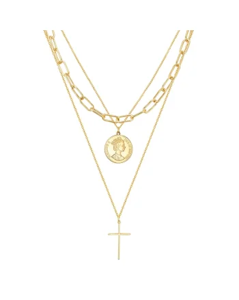 Set de coliere placate cu aur de 14K si decorate cu talismane, Auriu
