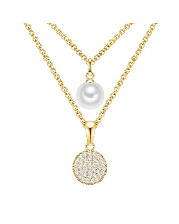 Colier cu doua siraguri placat cu aur de 14K, Auriu