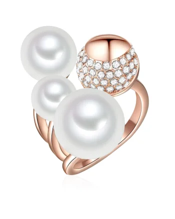 Inel placat cu aur de 14K si decorat cu cristale si perle sintetice 22557, Auriu rose