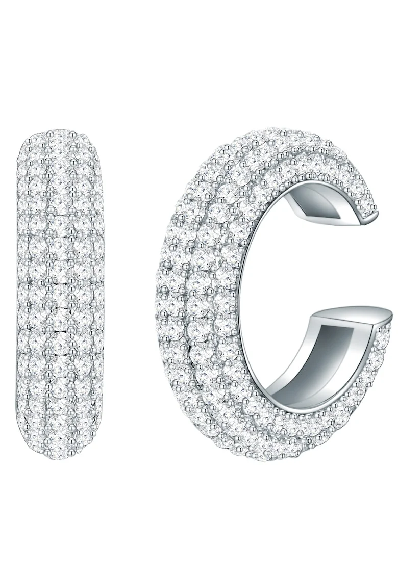 Cercei ear cuff decorati cu cristale zirconia, Argintiu