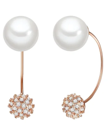 Cercei placati cu aur de 14K si decorati cu perle 22501, Auriu rose