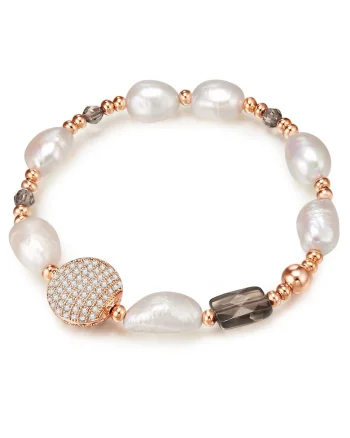 Bratara placata cu aur de 14K si decorata cu perle de cultura 22499, Auriu rose