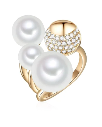 Inel placat cu aur de 14K si decorat cu cristale si perle sintetice 22557, Auriu