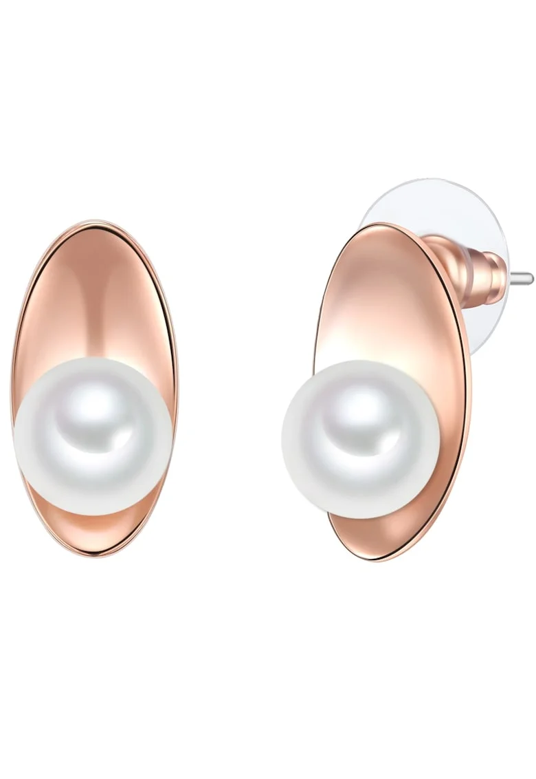 Cercei cu tija placati cu aur de 14K si decorati cu perle sintetice, Auriu rose