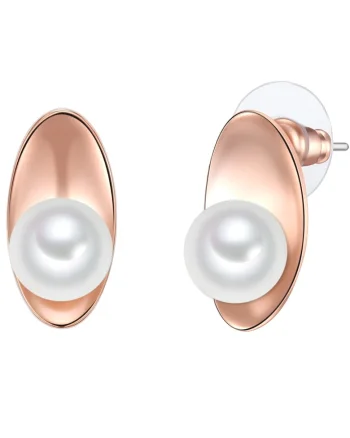 Cercei cu tija placati cu aur de 14K si decorati cu perle sintetice, Auriu rose