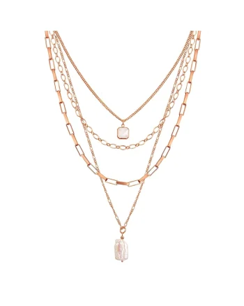 Colier 4in1 cu perla si cristal, Auriu
