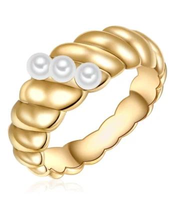 Inel placat cu aur de 14K si decorat cu perle sintetice, Auriu
