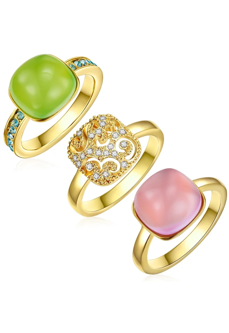 Set de inele placate cu aur de 14K - 3 piese, Auriu