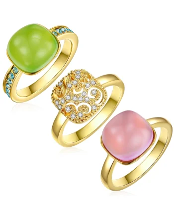 Set de inele placate cu aur de 14K - 3 piese, Auriu