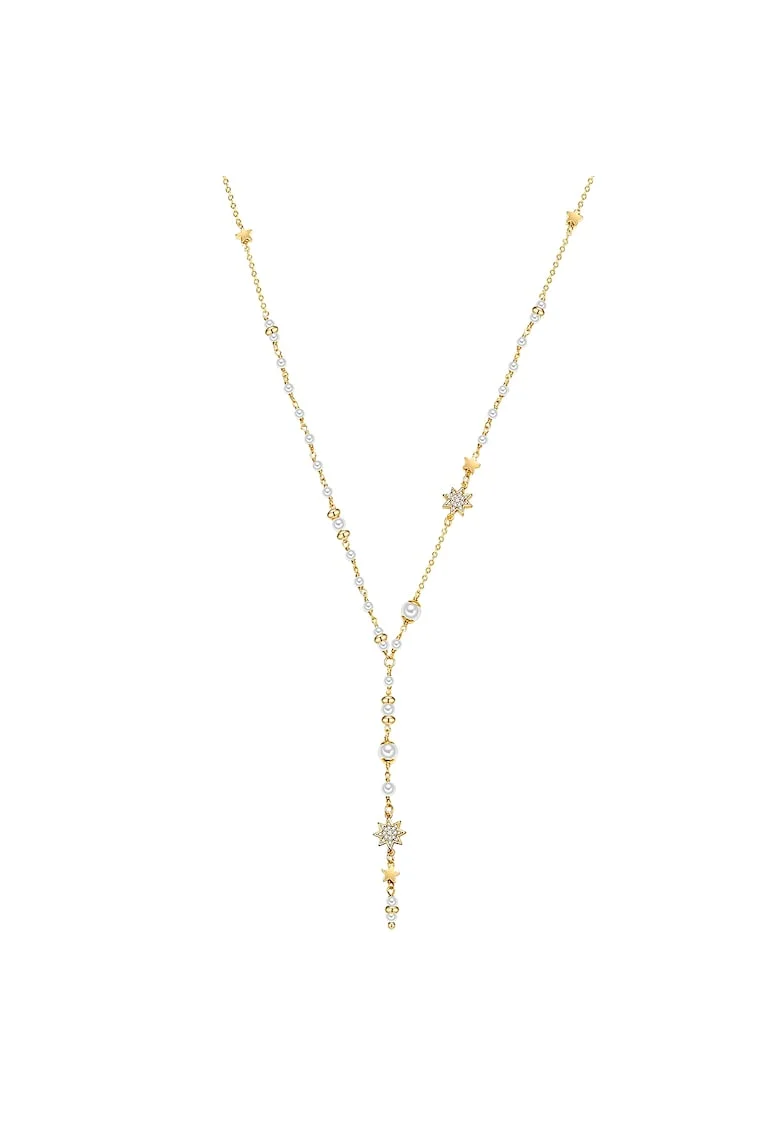 Colier placat cu aur de 14K si decorat cu perle sintetice si zirconia, Auriu