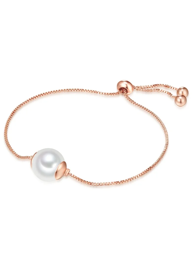 Bratara placata cu aur de 14K si decorata cu perla sintetica, Auriu rose