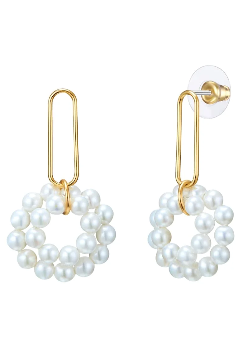 Cercei placati cu aur de 14K si decorati cu perle sintetice, Auriu